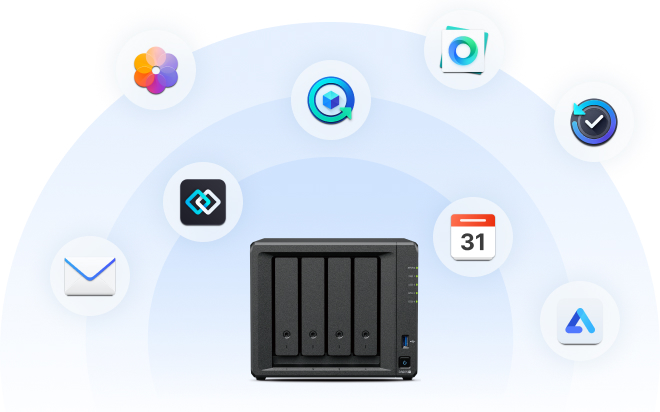 NAS device with app icons around it